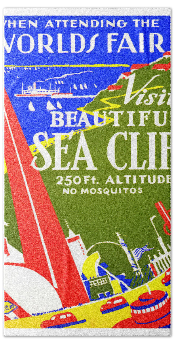 Worlds Fair Bath Towel featuring the painting While in worlds fair, visit Sea Cliff by Long Shot