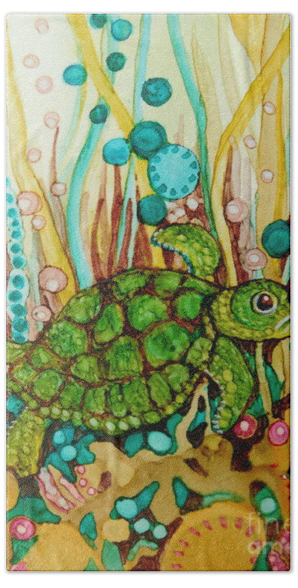 Imaginary Bath Towel featuring the painting Whimsical Turtle by Joan Clear
