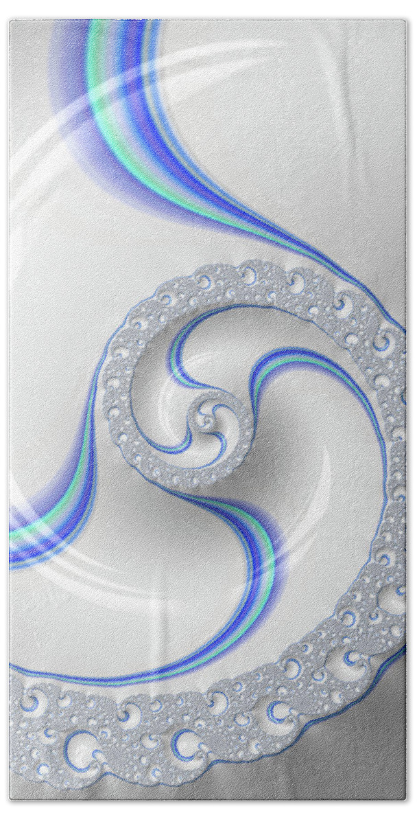 White Hand Towel featuring the digital art White and blue spiral elegant and minimalist by Matthias Hauser