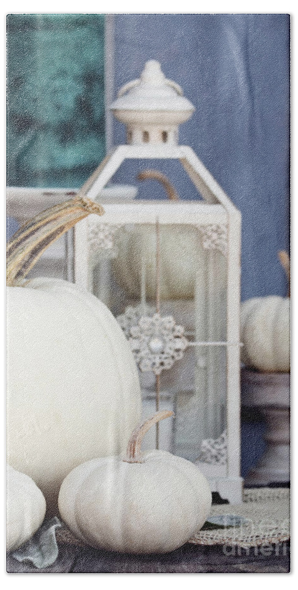 Thanksgiving Hand Towel featuring the photograph White Autumn Decorations by Stephanie Frey