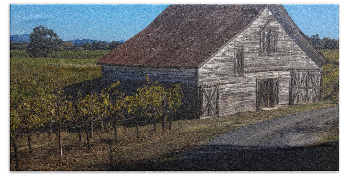 White Hand Towel featuring the photograph White barn by Garry Gay