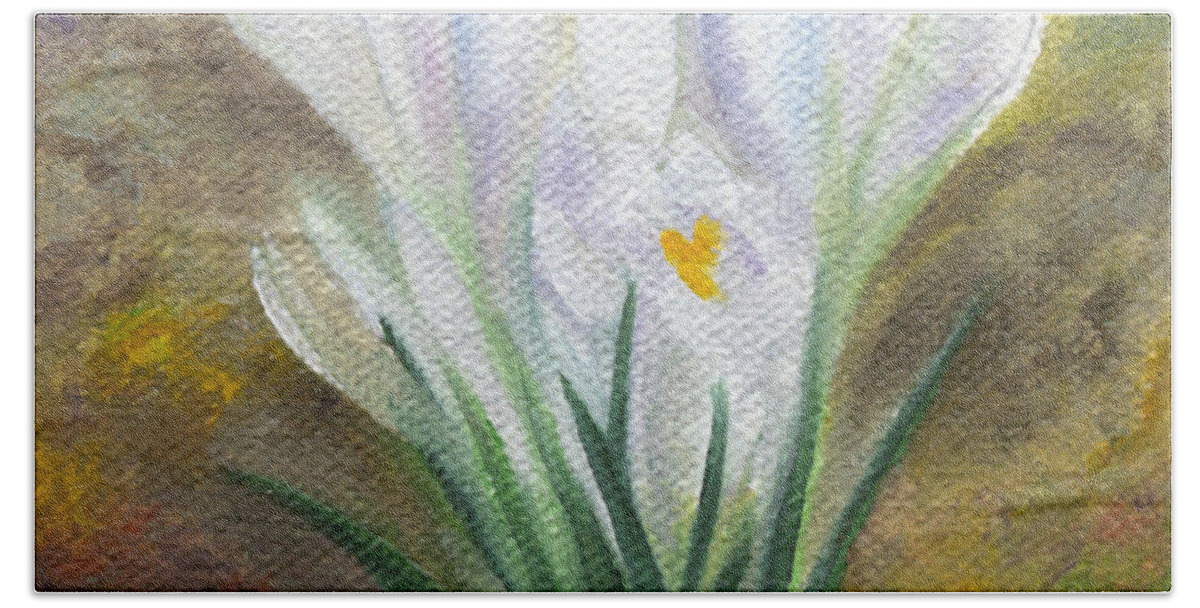 Bulbs Hand Towel featuring the painting White Crocus by FT McKinstry