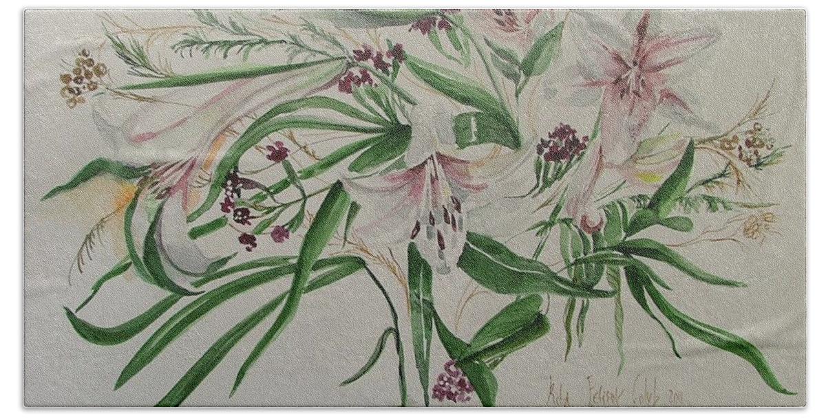 Watercolor Hand Towel featuring the painting White flowers by Rita Fetisov