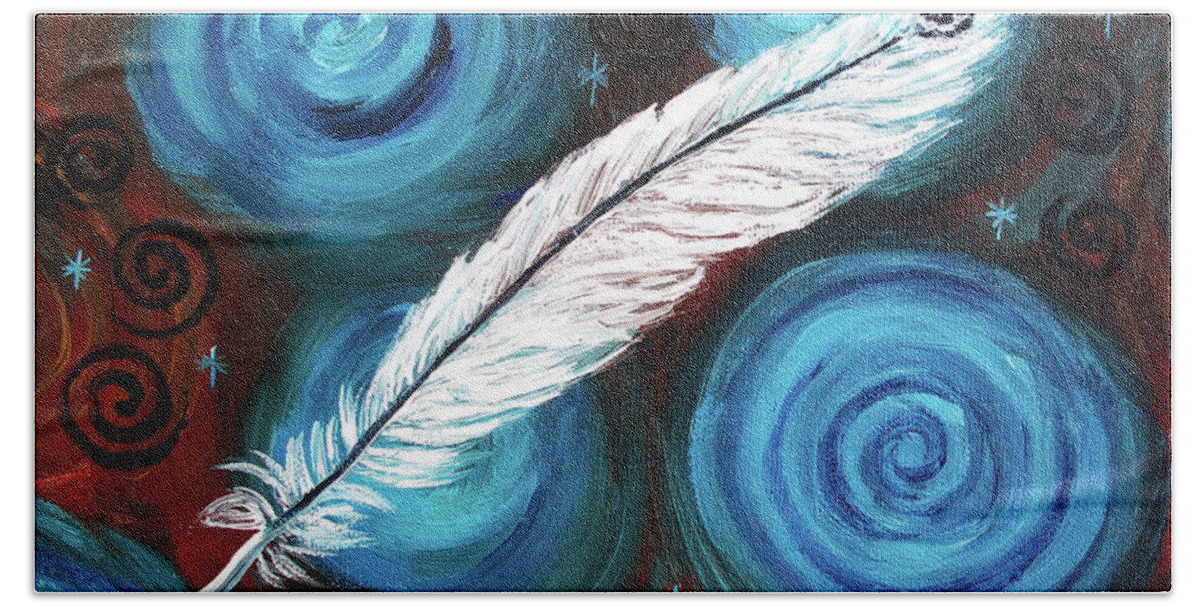 Feather Bath Towel featuring the painting White Hawk Feather by Laura Iverson