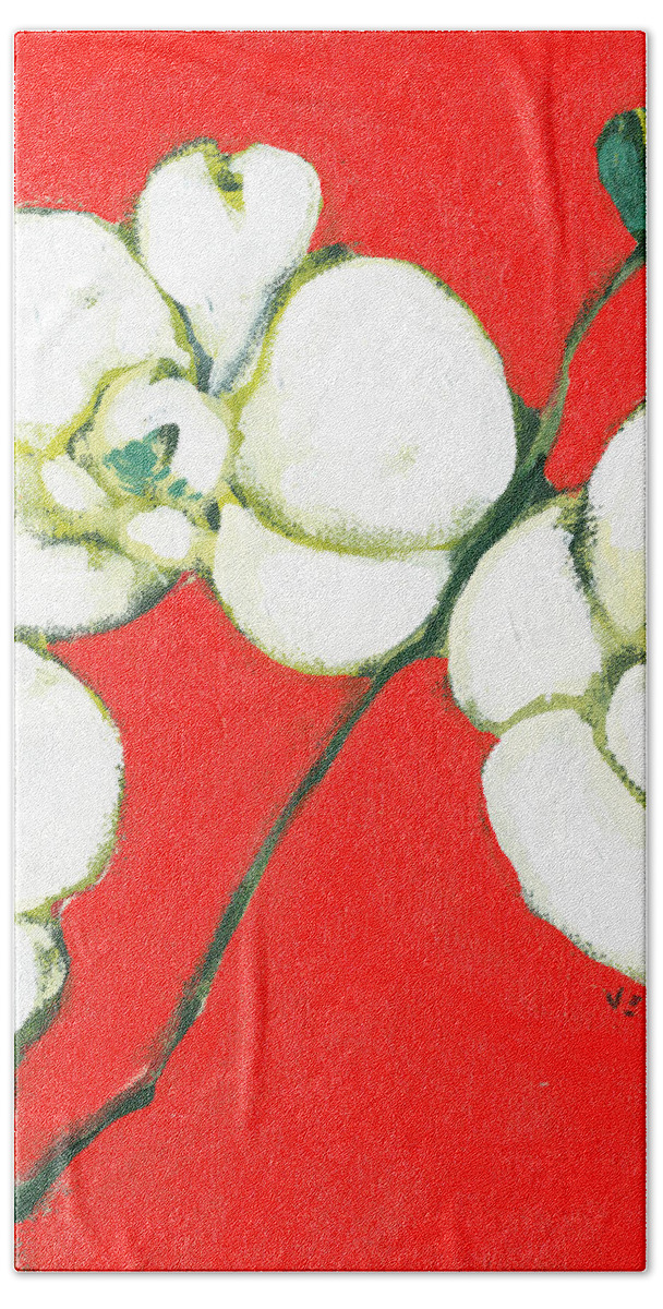 Asian Hand Towel featuring the painting White Orchid by Jennifer Lommers