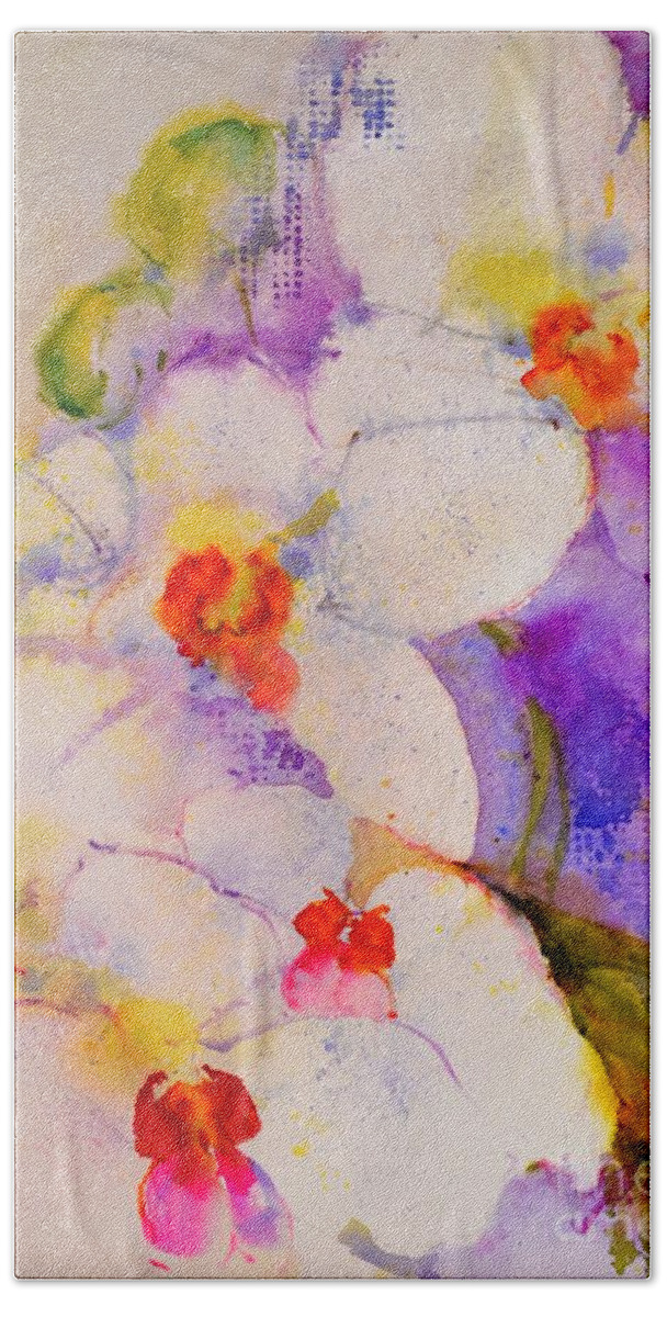 Flowers Bath Towel featuring the painting White orchids by Betty M M Wong
