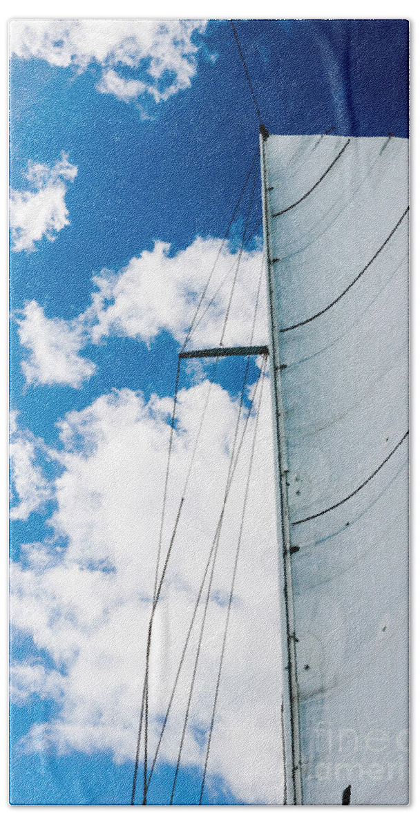 St John Bath Towel featuring the photograph White Sail White Clouds Blue Sky by Thomas Marchessault