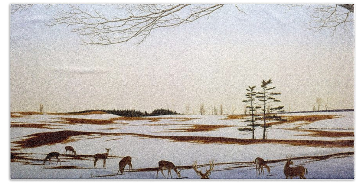 Deer Bath Towel featuring the painting White-Tails by Conrad Mieschke