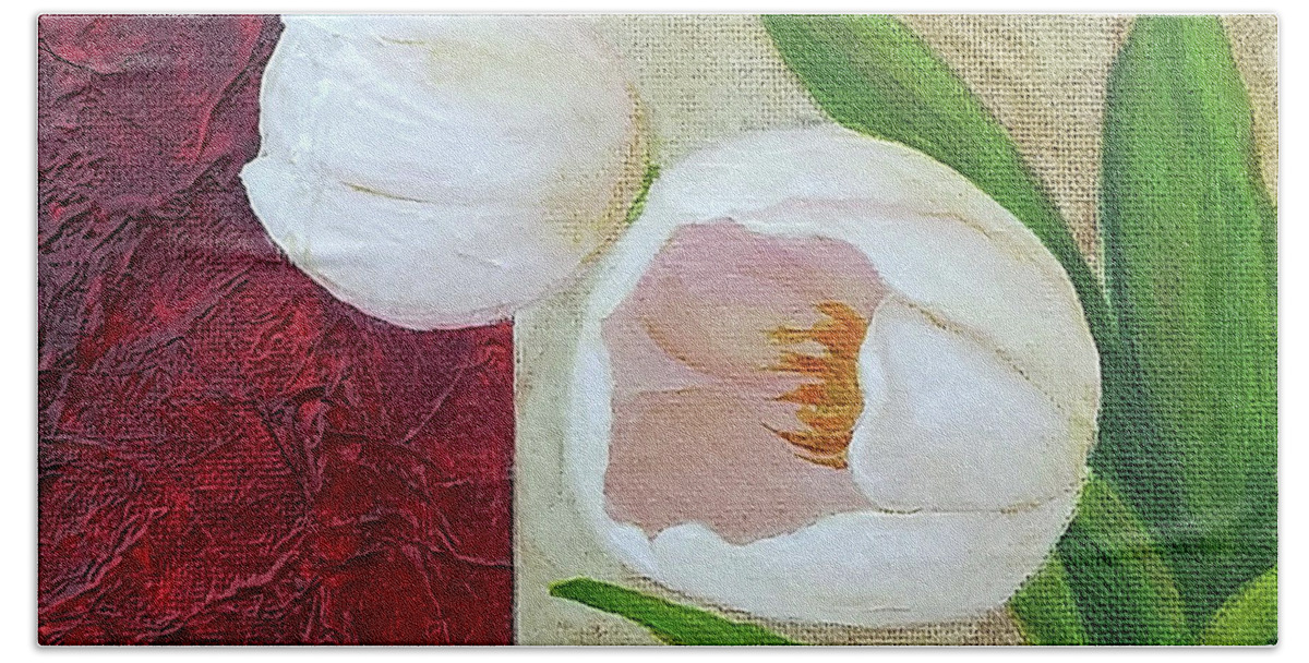 Flowers Bath Towel featuring the painting White Tulips by Phyllis Howard