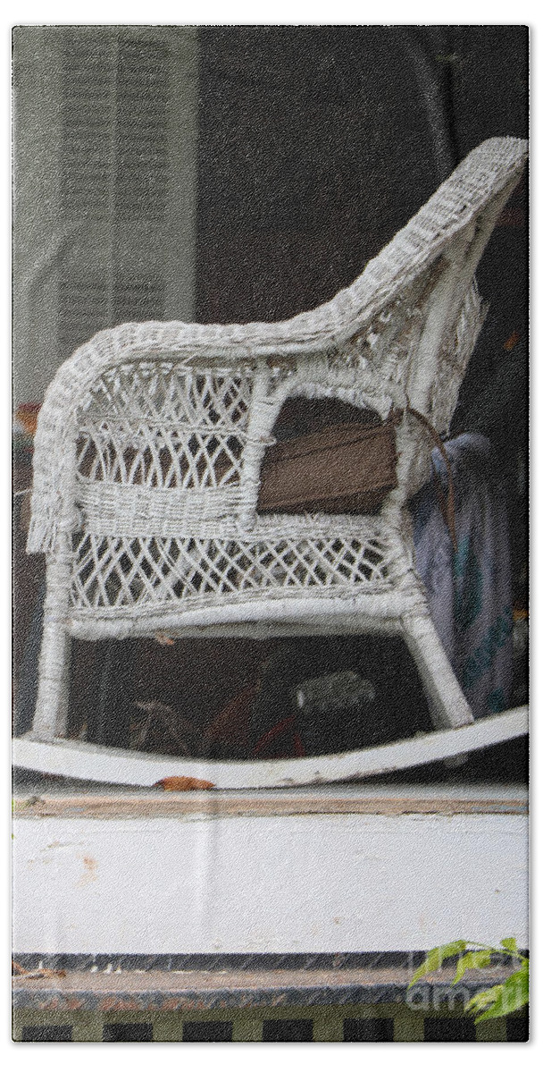 Antique Bath Towel featuring the photograph White Wicker Rocker by Thomas Marchessault