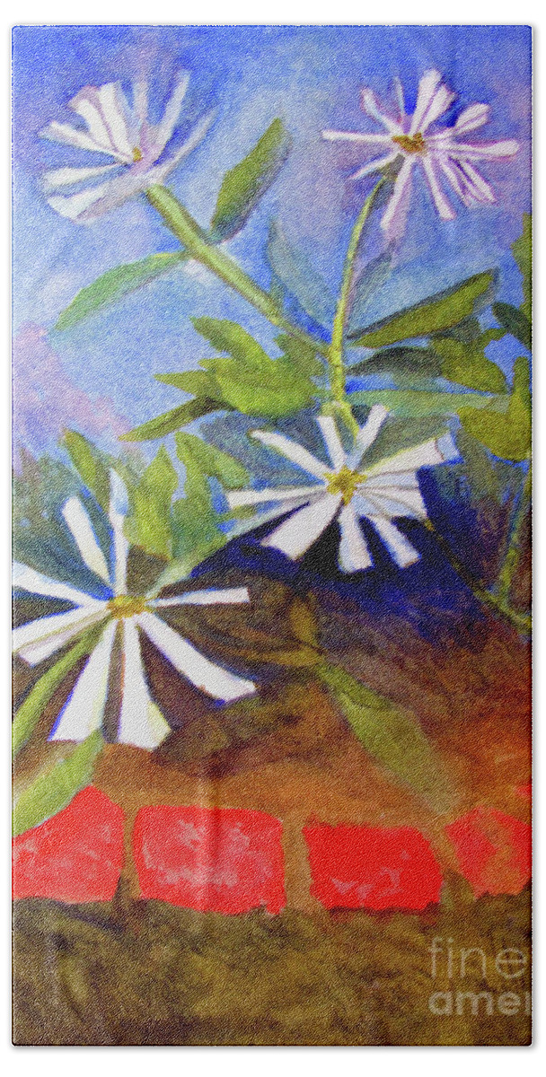 White Bath Towel featuring the painting White Zinnias by Sandy McIntire