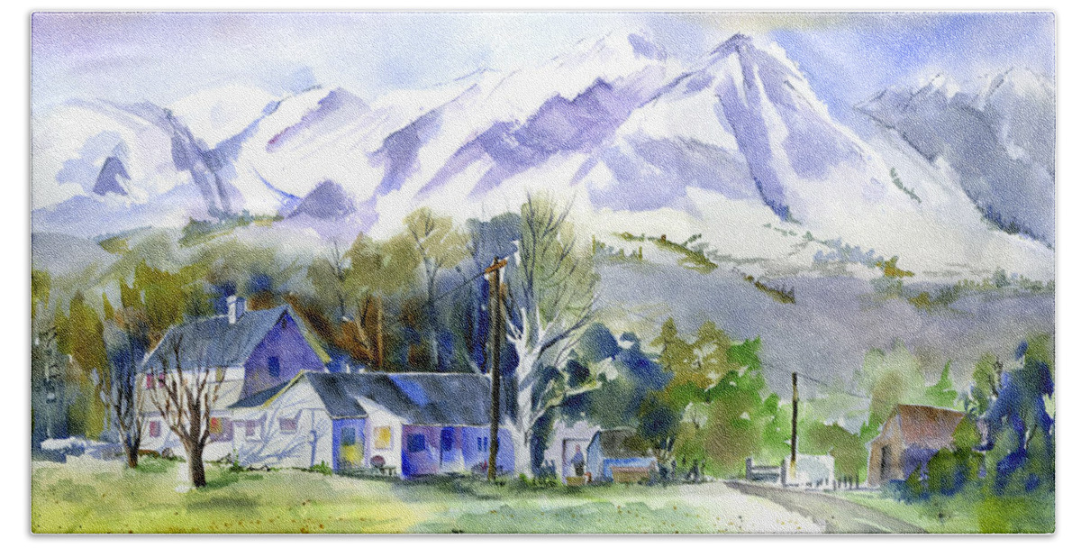 Mt Whitney Hand Towel featuring the painting Whitney's White house Ranch by Joan Chlarson