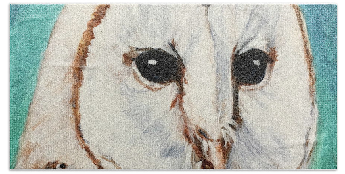 Owl Hand Towel featuring the painting Who's asking.... by Bonnie Peacher