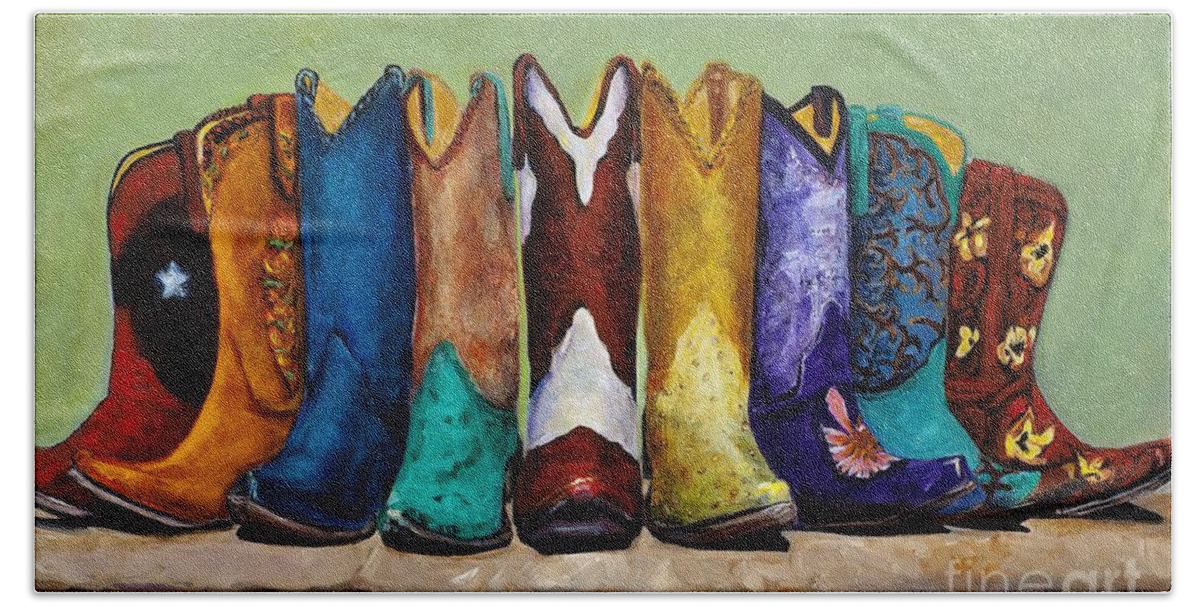 Cowboys Hand Towel featuring the painting Why Real Men Want to be Cowboys by Frances Marino