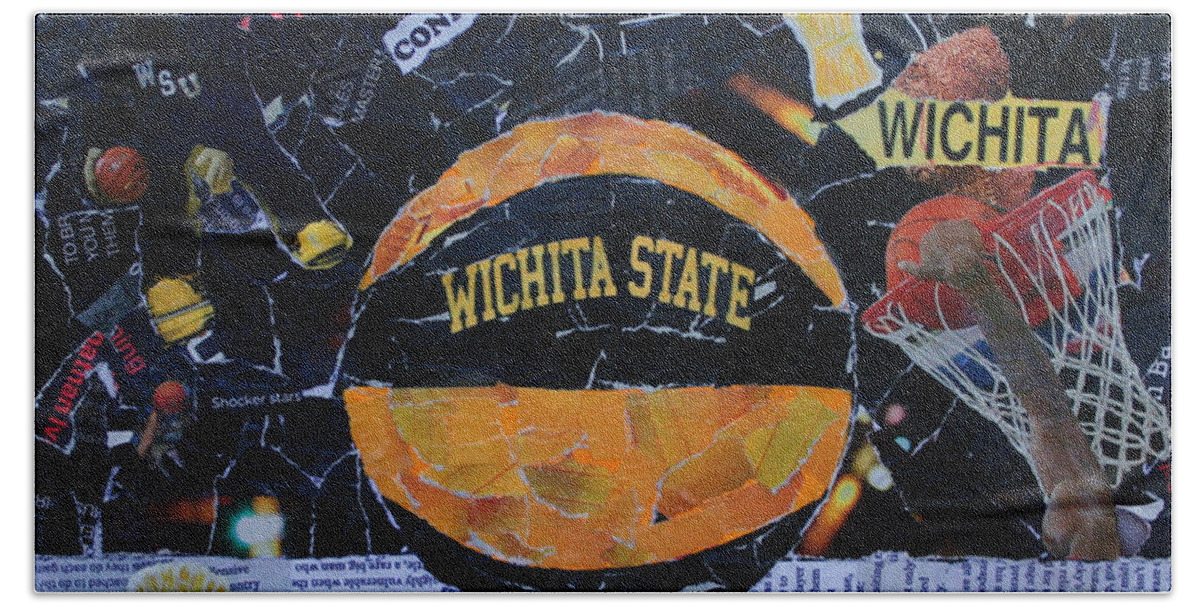 Shockers Hand Towel featuring the painting Wichita State University Shockers Collage by Colleen Taylor