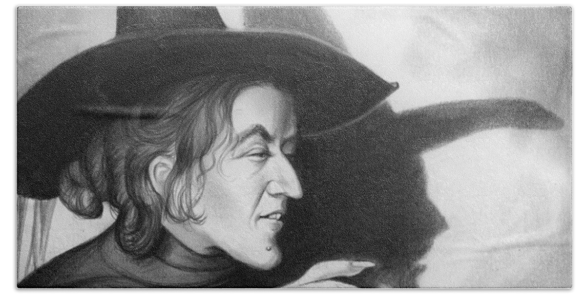 Margaret Hamilton Bath Sheet featuring the drawing Wicked Witch of the West by Greg Joens
