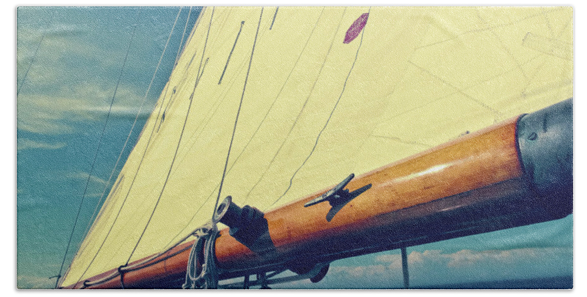 Sails Hand Towel featuring the photograph Large Sail Blue Horizon with Antique Yellow Tinting by Tony Grider