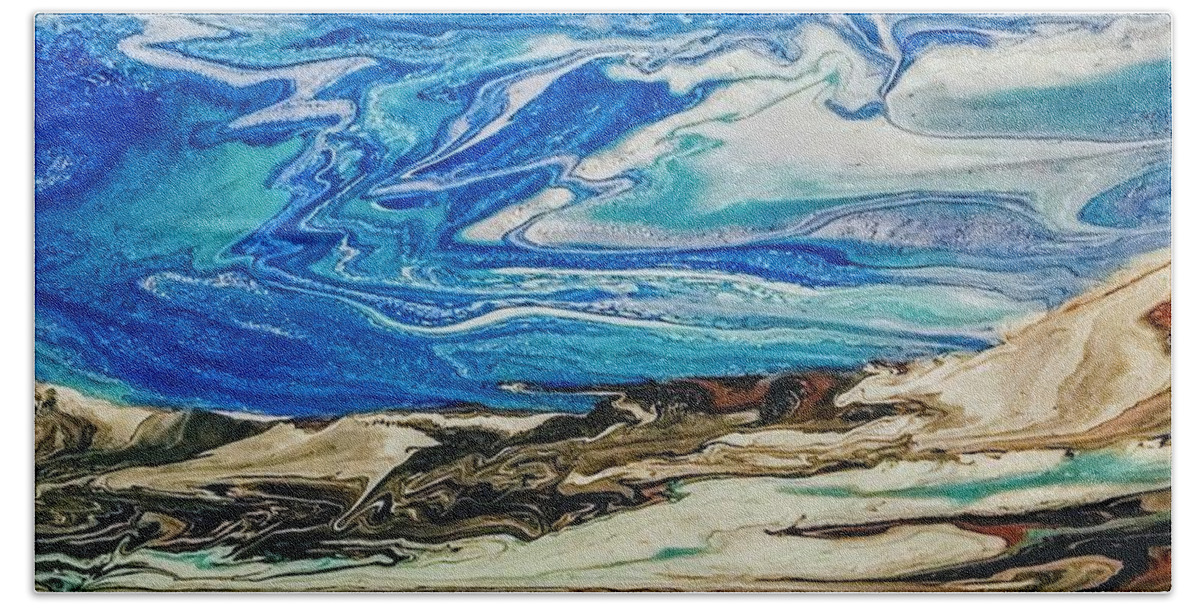 Acrylic Hand Towel featuring the painting Wiinter at the Beach by Betsy Carlson Cross