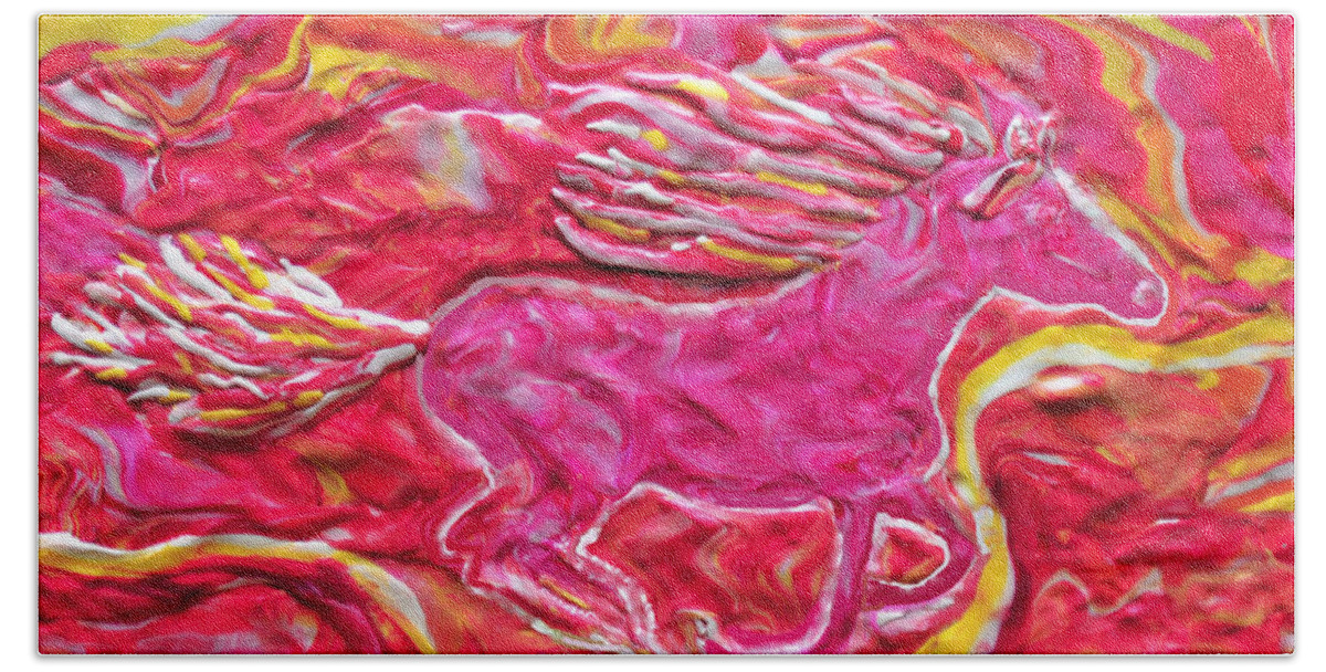 Horse Bath Towel featuring the mixed media Wild Fire by Deborah Stanley