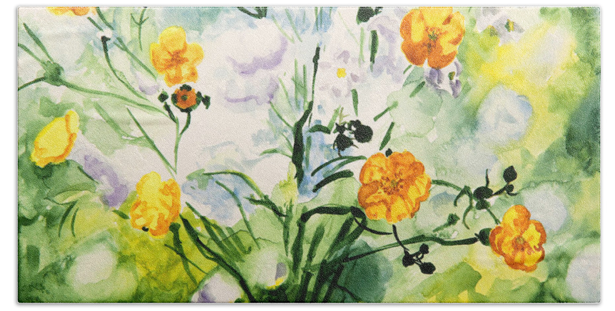 Flower Hand Towel featuring the painting Wild Flowers by Masha Batkova