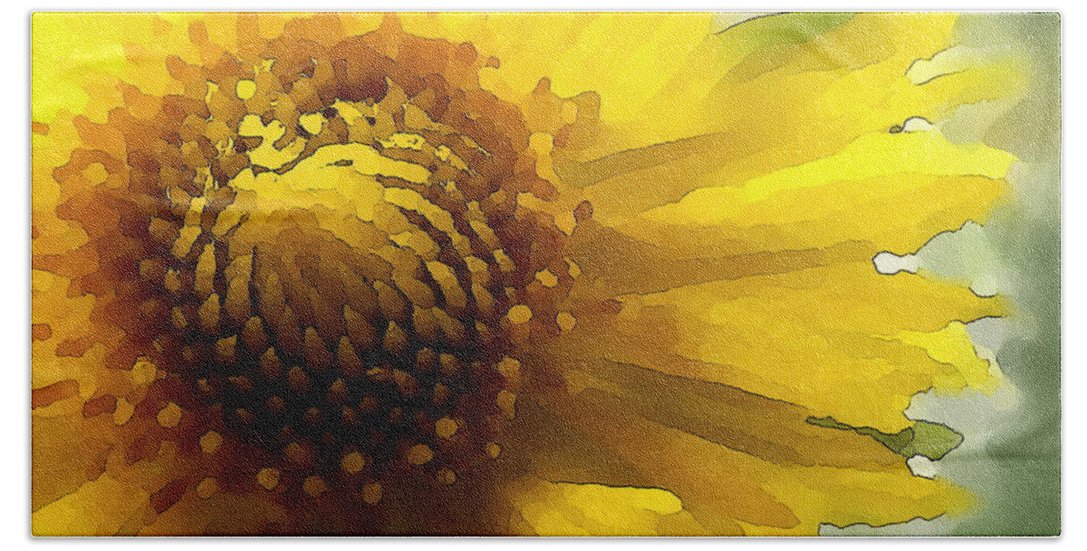 Botanical Hand Towel featuring the mixed media Wild Sunflower Up Close by Shelli Fitzpatrick