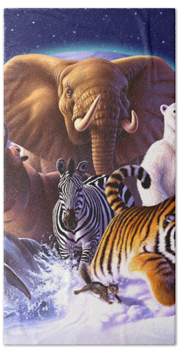 Mammals Bath Sheet featuring the painting Wild World by Jerry LoFaro