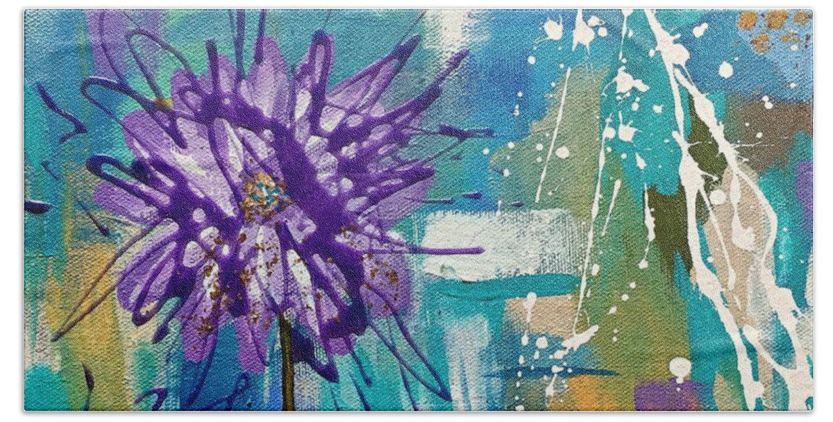 Wildflower Hand Towel featuring the painting Wildflower no. 1 by Mary Mirabal