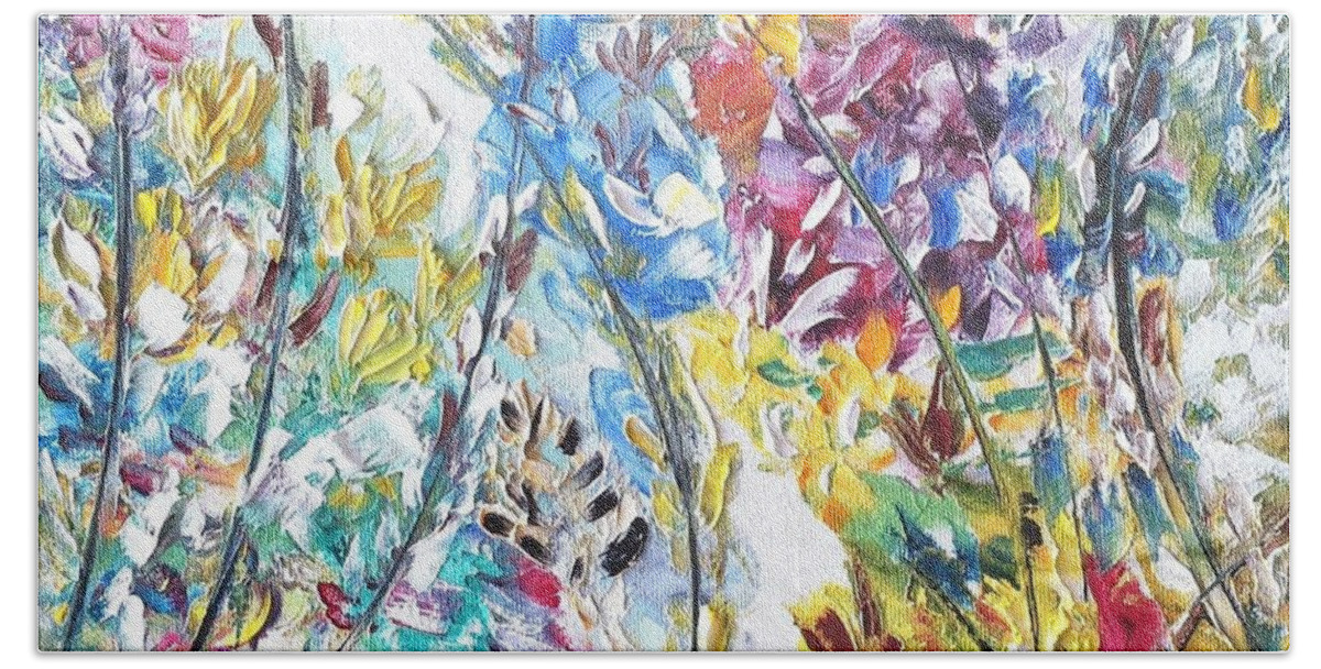 Wildflowers Bath Towel featuring the painting Wildflowers in Bloom by Donna Painter