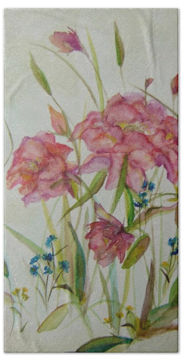 Wildflowers Bath Towel featuring the painting Wildflowers by Judith Rhue