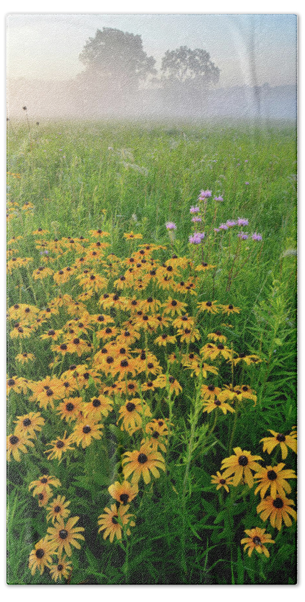 Glacial Park Bath Towel featuring the photograph Wildflowers of West Glacial Park at Sunrise by Ray Mathis