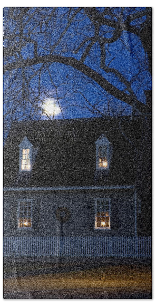 Colonial House Hand Towel featuring the photograph Williamsburg House in Moonlight by Sally Weigand