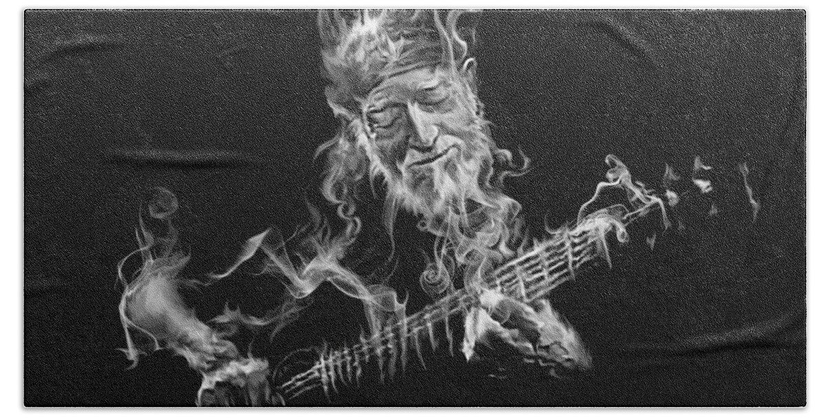 Willie Bath Towel featuring the painting Willie - Up In Smoke by Robert Corsetti