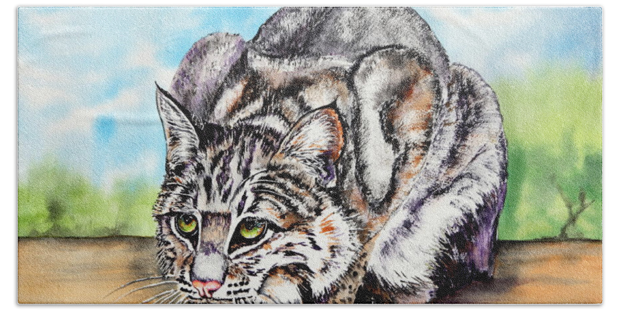 Bobcat Bath Towel featuring the painting Willow by Maria Barry