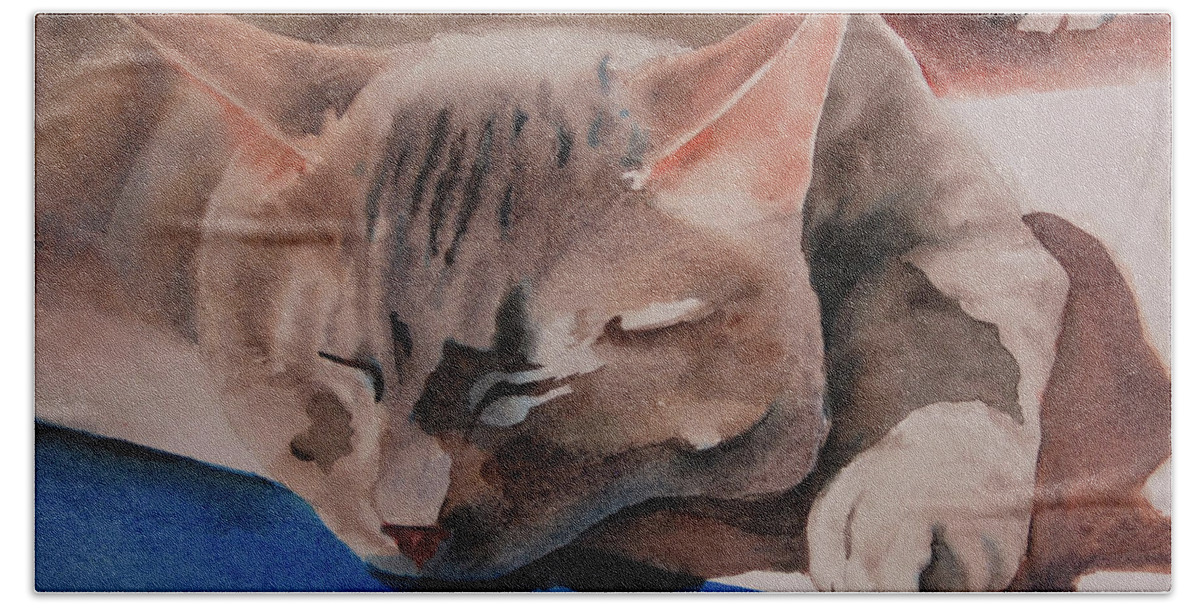 Cat Bath Towel featuring the painting Willow my Cat by Heidi E Nelson