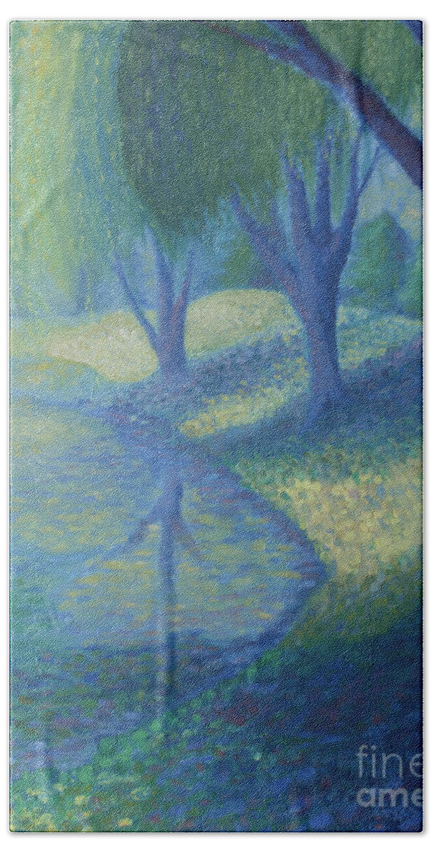 Claude Monet Hand Towel featuring the painting Willow Pond by Liesl Walsh
