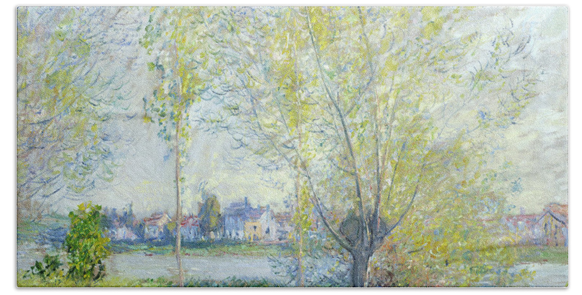 Willows At Vetheuil Bath Towel featuring the painting Willows at Vetheuil, 1880 by Claude Monet