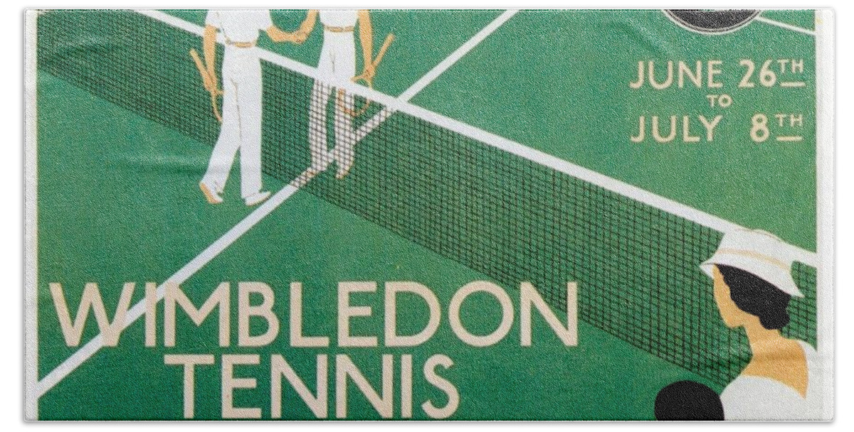 Wimbledon Hand Towel featuring the mixed media Wimbledon Tennis Southfield Station - London Underground - Retro travel Poster - Vintage Poster by Studio Grafiikka