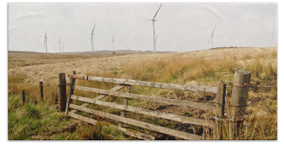 Wind Farm Hand Towel featuring the photograph Wind farm on Miller's moss. by Elena Perelman