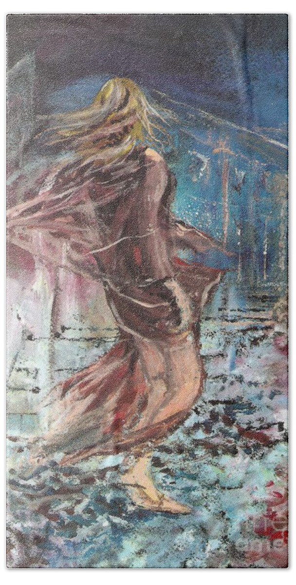 Figures Bath Towel featuring the painting Wind by Sinisa Saratlic