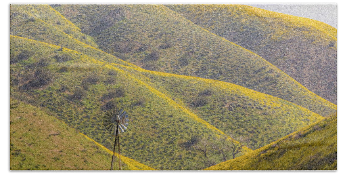 California Bath Towel featuring the photograph Windmill and Golden Ridges by Marc Crumpler