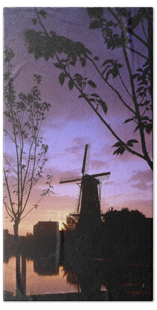 Sunset Bath Towel featuring the photograph Windmill at sunset by Casper Cammeraat