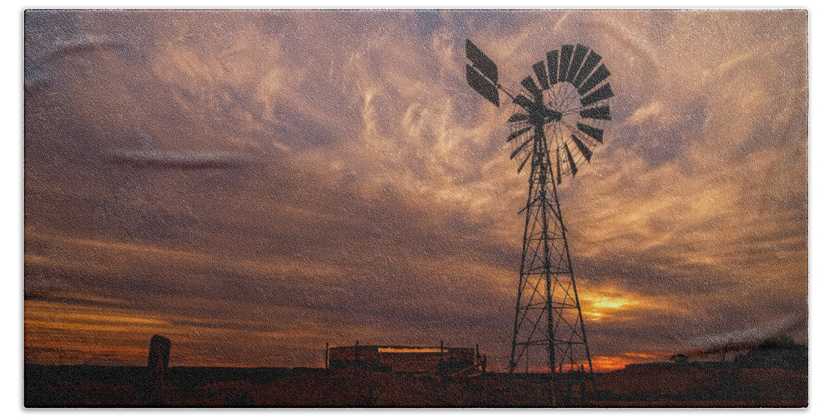 Windmill Hand Towel featuring the photograph Windmill at Sunset by Catherine Reading