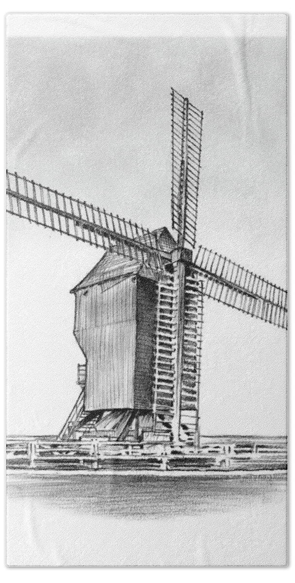 Windmill Hand Towel featuring the drawing Windmill at Valmy by Greg Joens