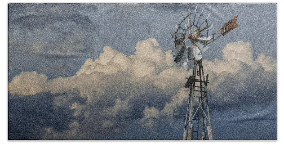 Art Bath Towel featuring the photograph Windmill Energy on Old Prairie Farm by Randall Nyhof