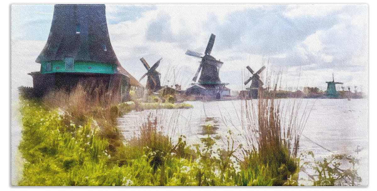 Windmills Hand Towel featuring the photograph Windmills by Eva Lechner