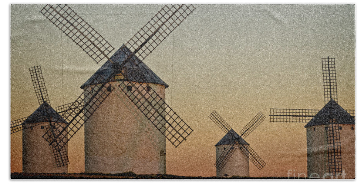 Windmills Bath Towel featuring the photograph Windmills in golden light by Heiko Koehrer-Wagner