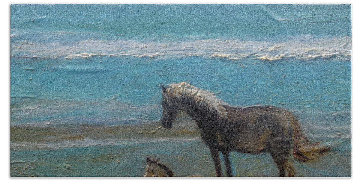 Horses Bath Towel featuring the painting Windswept by Susan Esbensen