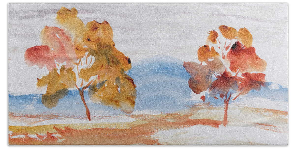 Afternoon Bath Towel featuring the painting Windy Autumn Colours by Dorothy Darden