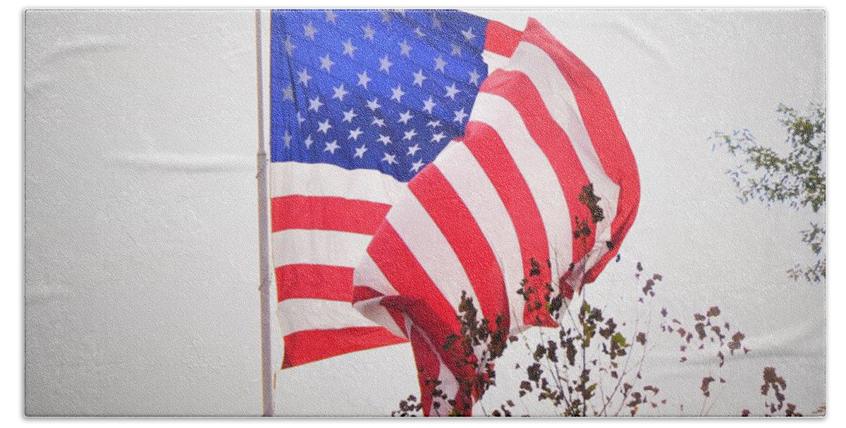 Flag Flying Bath Towel featuring the photograph Long may it wave by Chuck Brown