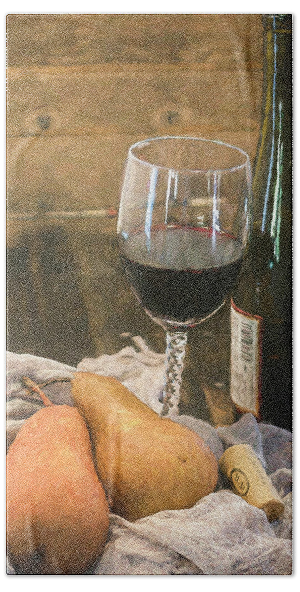 Fruit Hand Towel featuring the photograph Wine and Pears by Teresa Wilson